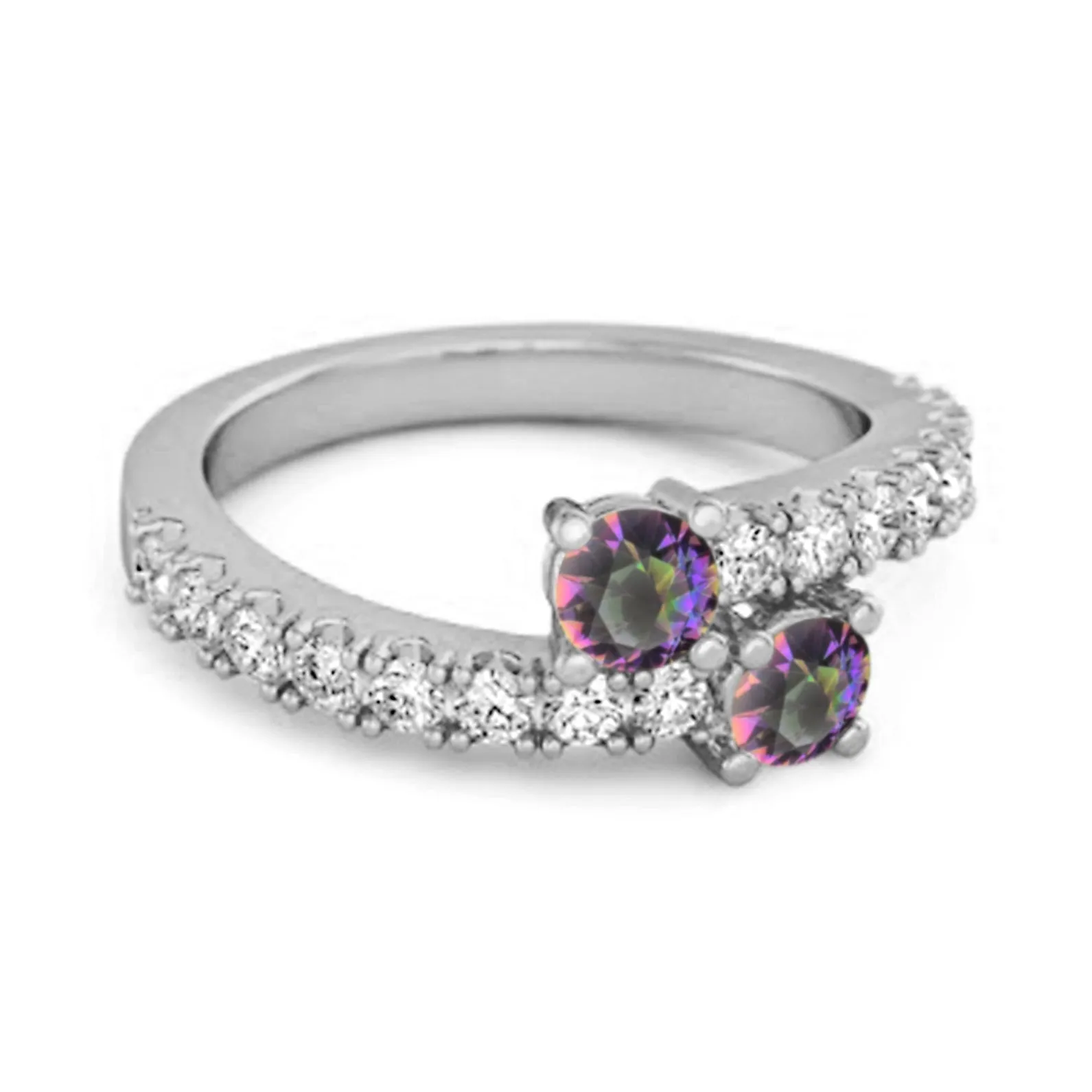 0.10 Cts Mystic Topaz 925 Sterling Silver Split Shank Unique Bridal Ring
