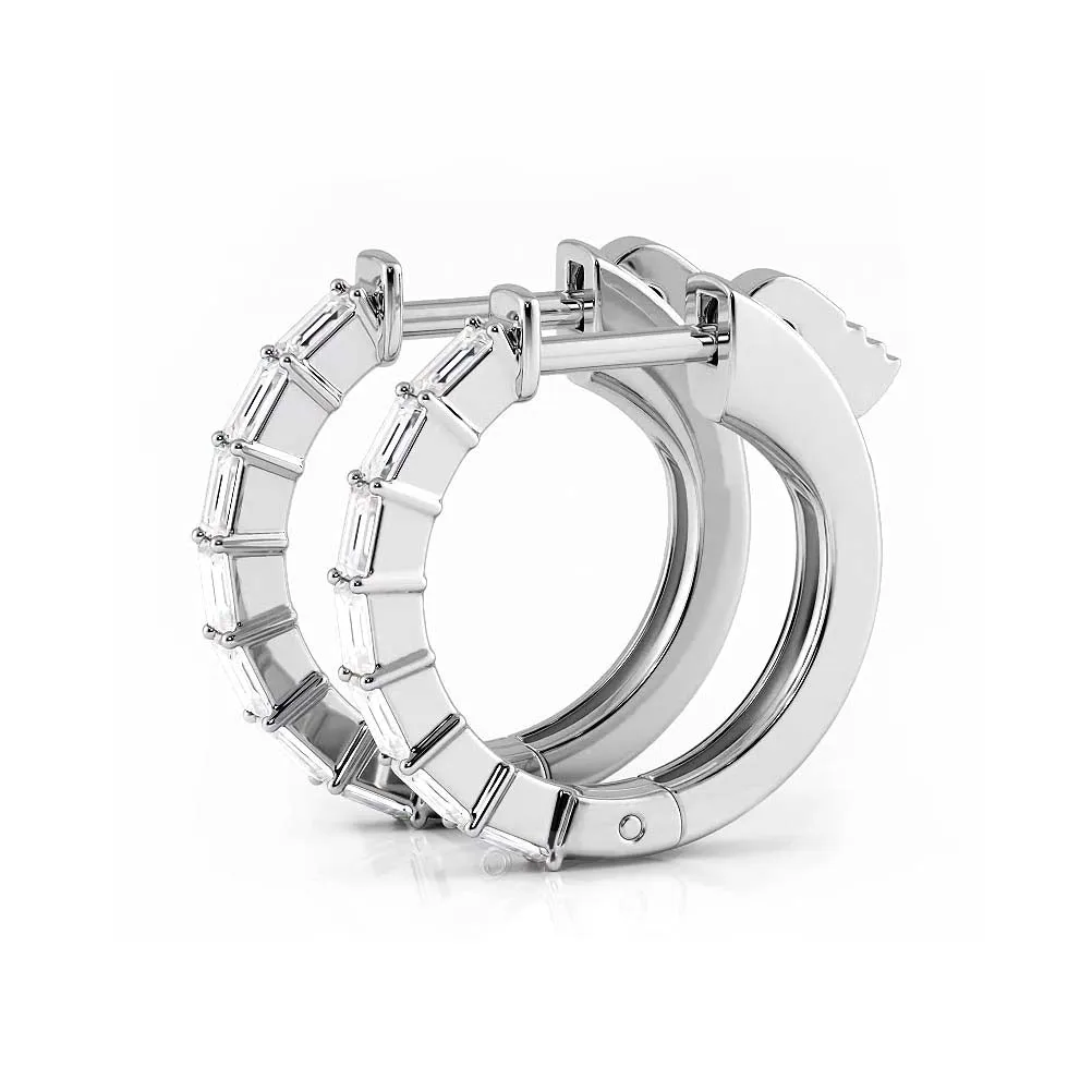 0.50 ctw. Baguette Diamond Hoop Earrings Huggie Style