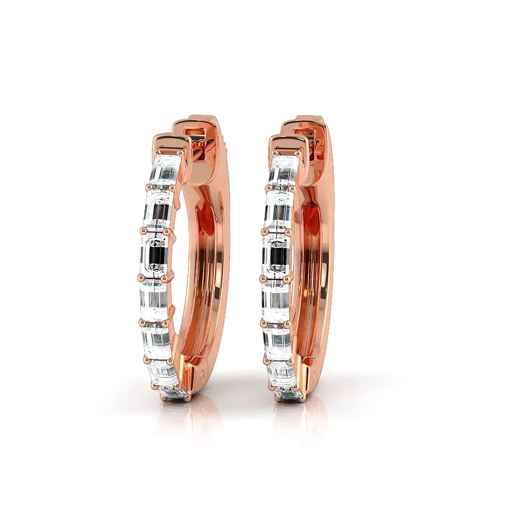 0.50 ctw. Baguette Diamond Hoop Earrings Huggie Style