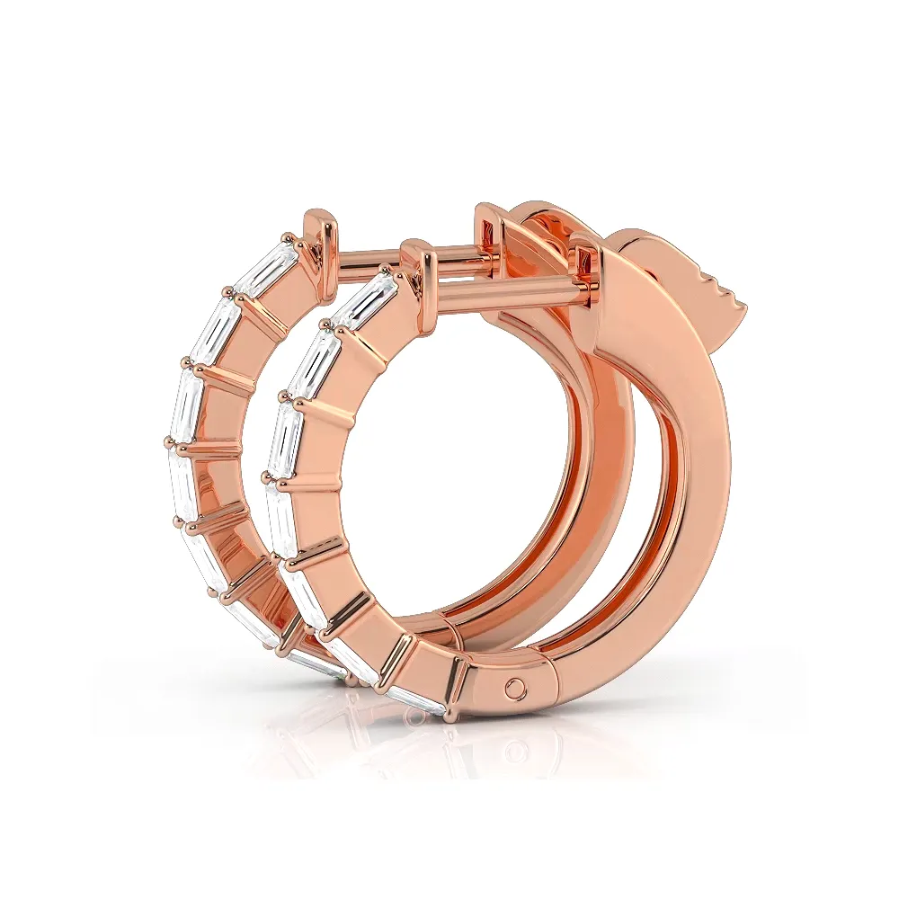 0.50 ctw. Baguette Diamond Hoop Earrings Huggie Style