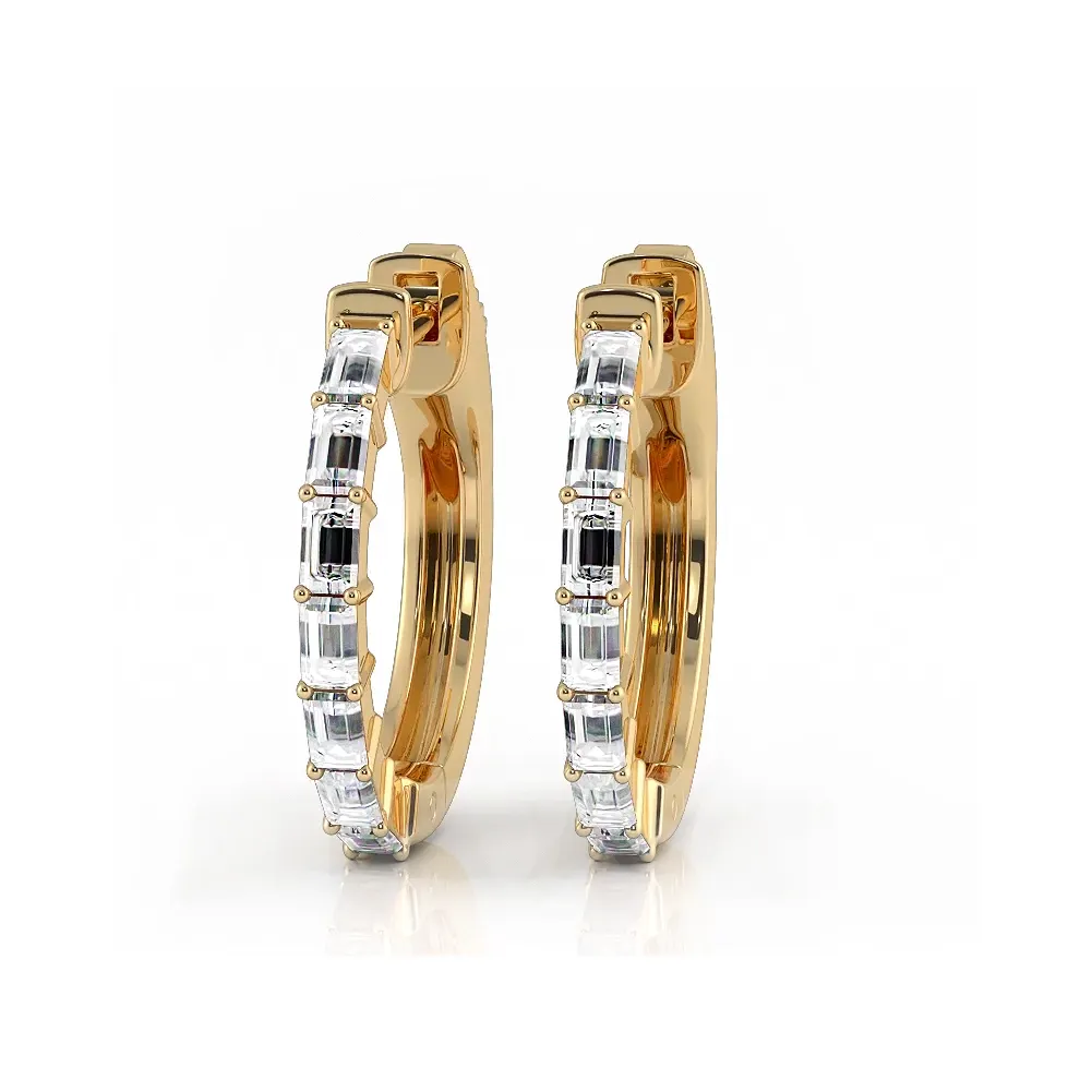 0.50 ctw. Baguette Diamond Hoop Earrings Huggie Style