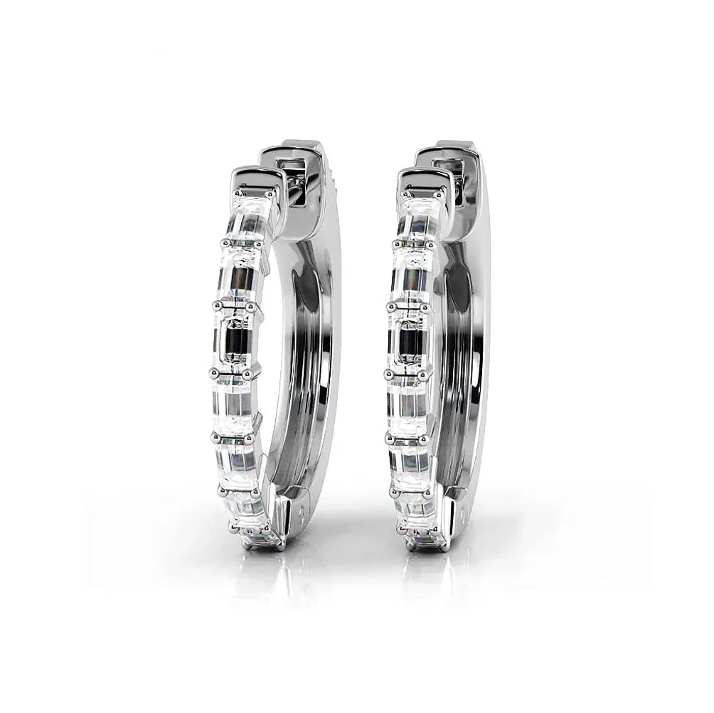 0.50 ctw. Baguette Diamond Hoop Earrings Huggie Style