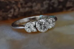 0.64 ct Salt and pepper diamond alternative engagement ring - 14k 18k White Gold