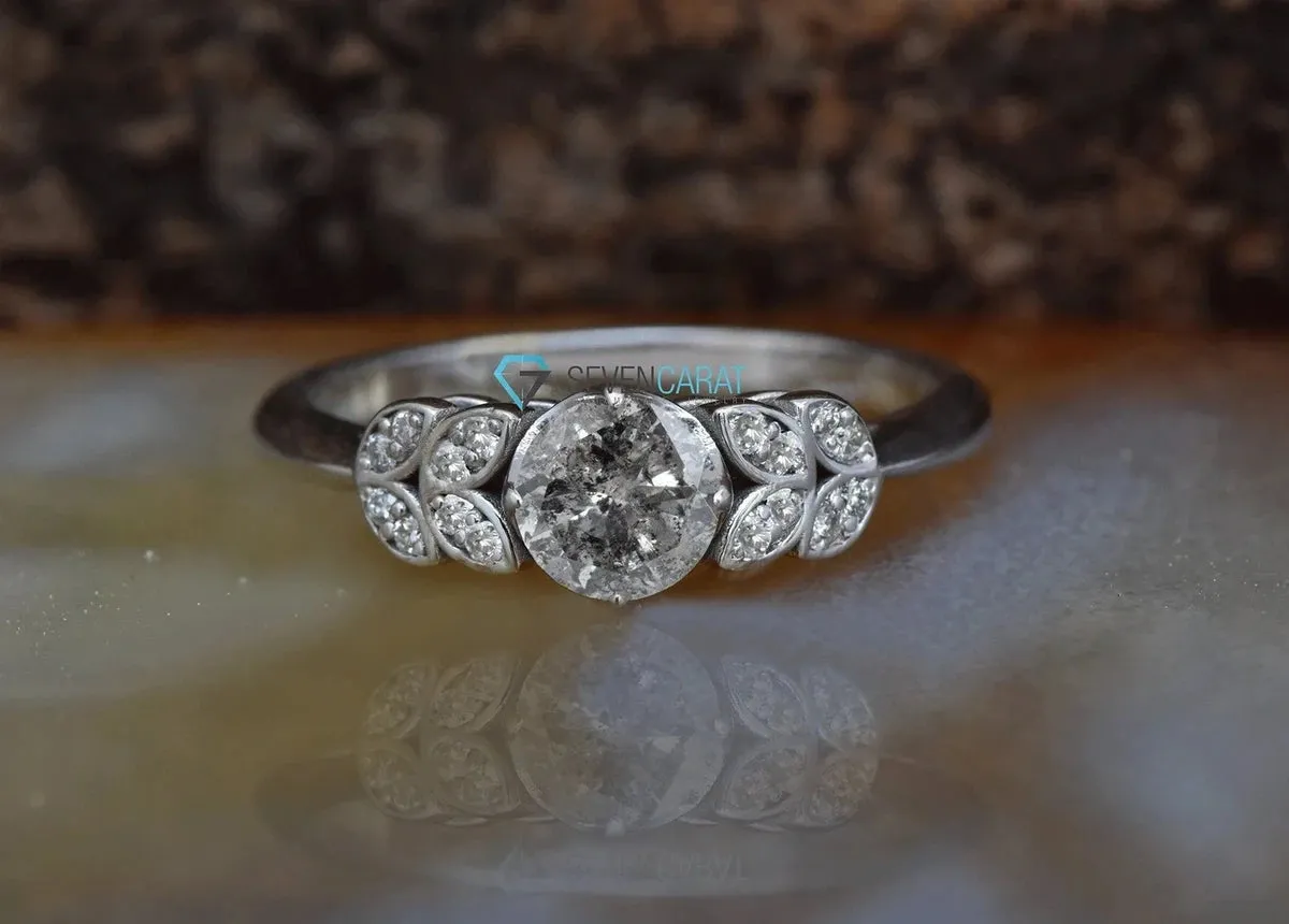 0.64 ct Salt and pepper diamond alternative engagement ring - 14k 18k White Gold