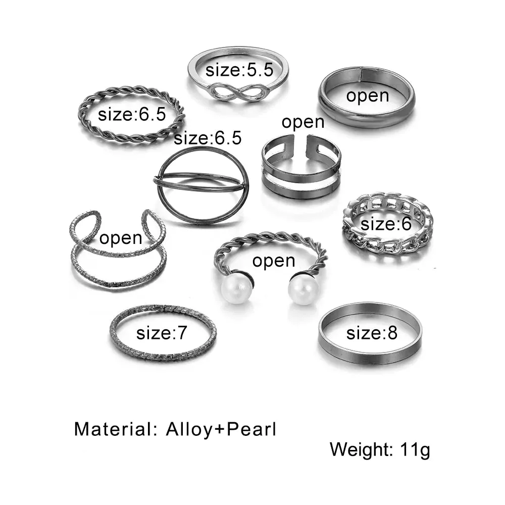 10 Pcs Pearl Twist Ring Set