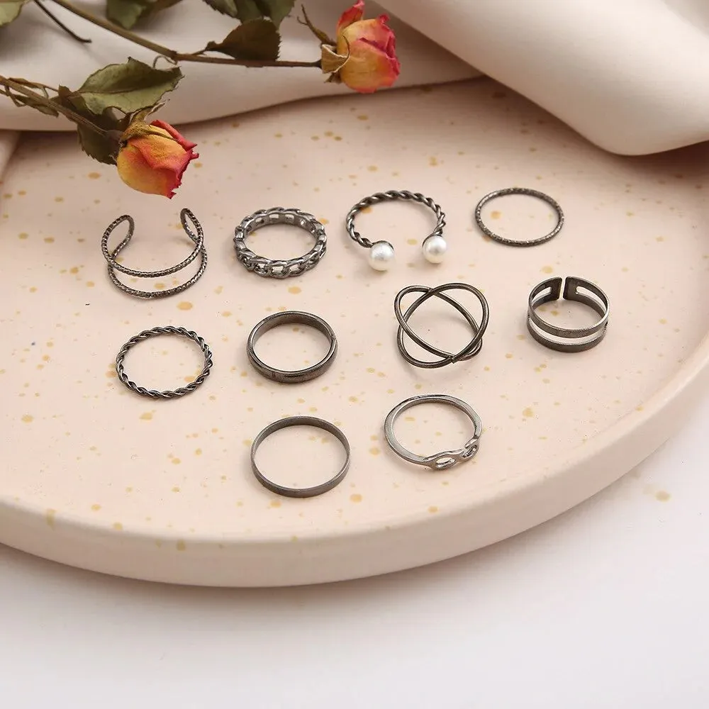 10 Pcs Pearl Twist Ring Set