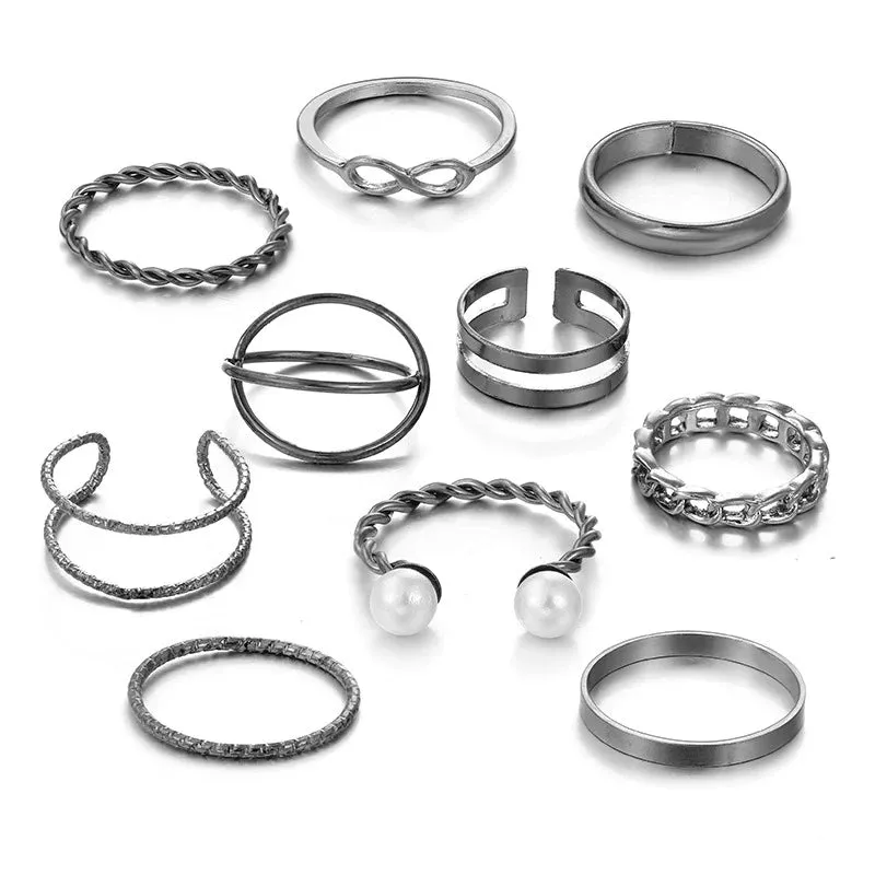 10 Pcs Pearl Twist Ring Set