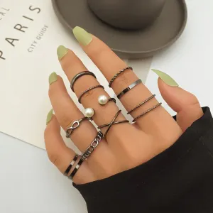 10 Pcs Pearl Twist Ring Set