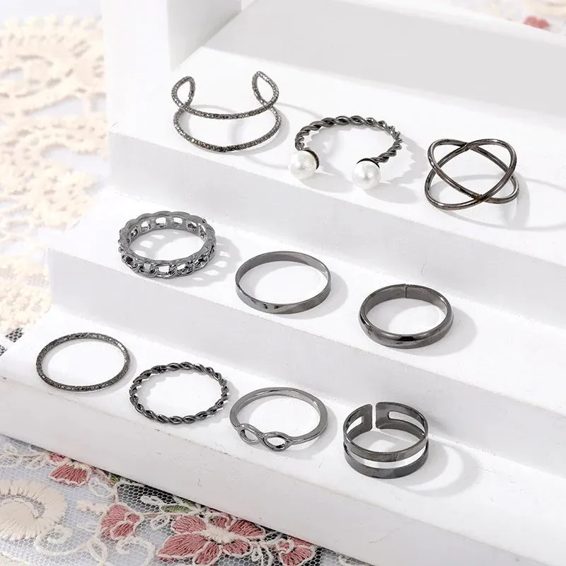 10 Pcs Pearl Twist Ring Set