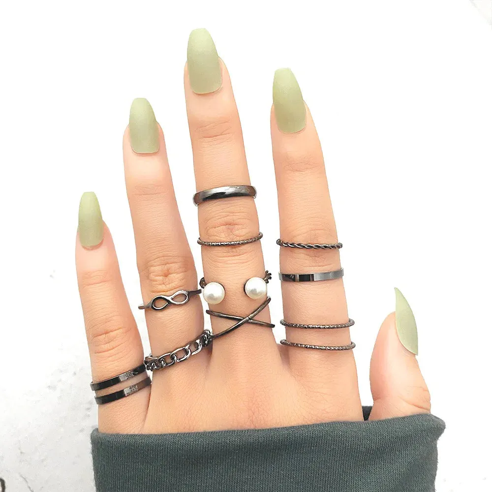 10 Pcs Pearl Twist Ring Set