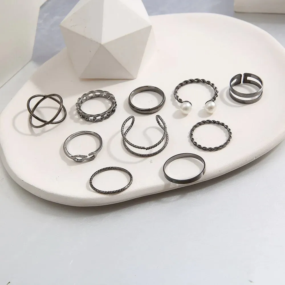 10 Pcs Pearl Twist Ring Set