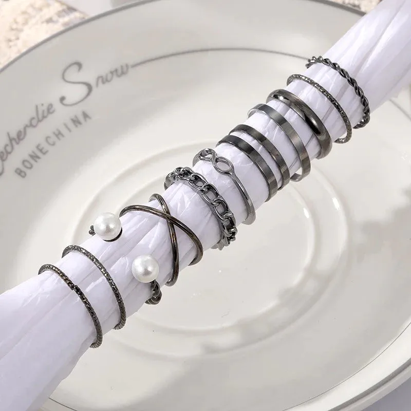 10 Pcs Pearl Twist Ring Set