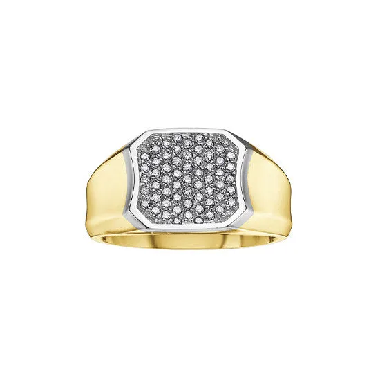 10K Yellow and White Gold (0.33ct) Pavee Set Diamond Mens Ring