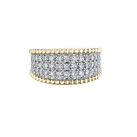 10K Yellow and White Gold (1.00ct) Diamond Pavee Set Wide Band Bubble Design Ring