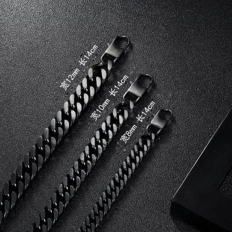 10mm Black Miami Cuban Link Stainless Steel Bracelets