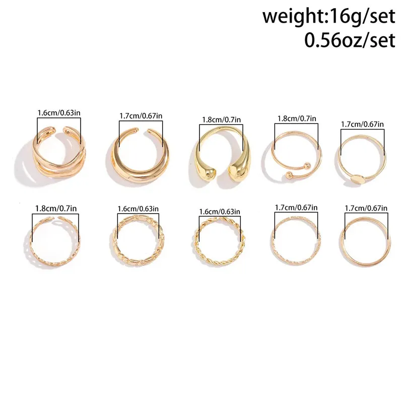 10Pcs/Set Gold Luxury Party Opening Rings for Women
