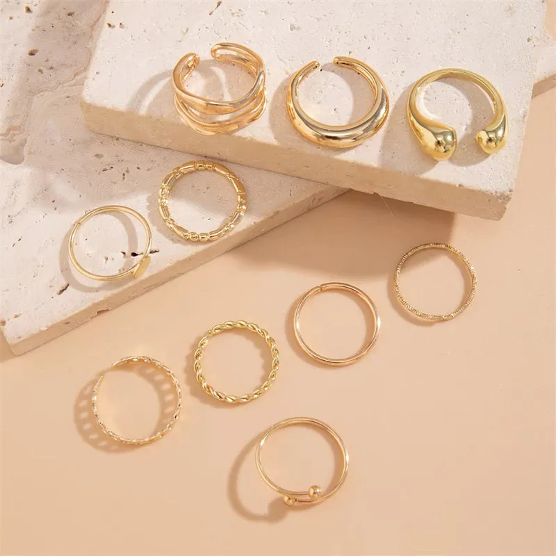 10Pcs/Set Gold Luxury Party Opening Rings for Women