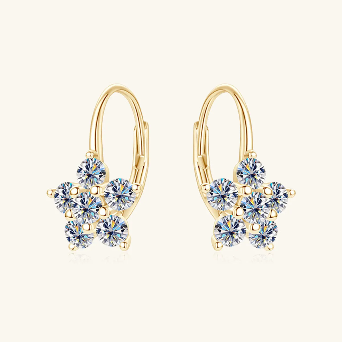 1.2 Carat 925 Sterling Silver Moissanite Flower Huggie Earrings