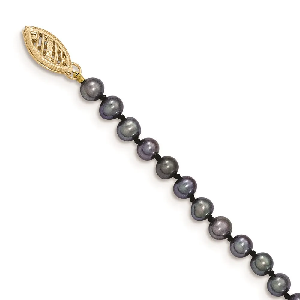14k 4-5mm Black Near Round Freshwater Cultured Pearl Necklace