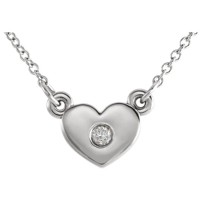 14k Gold .03 CTW Diamond Petite Heart Pendant 16" Necklace