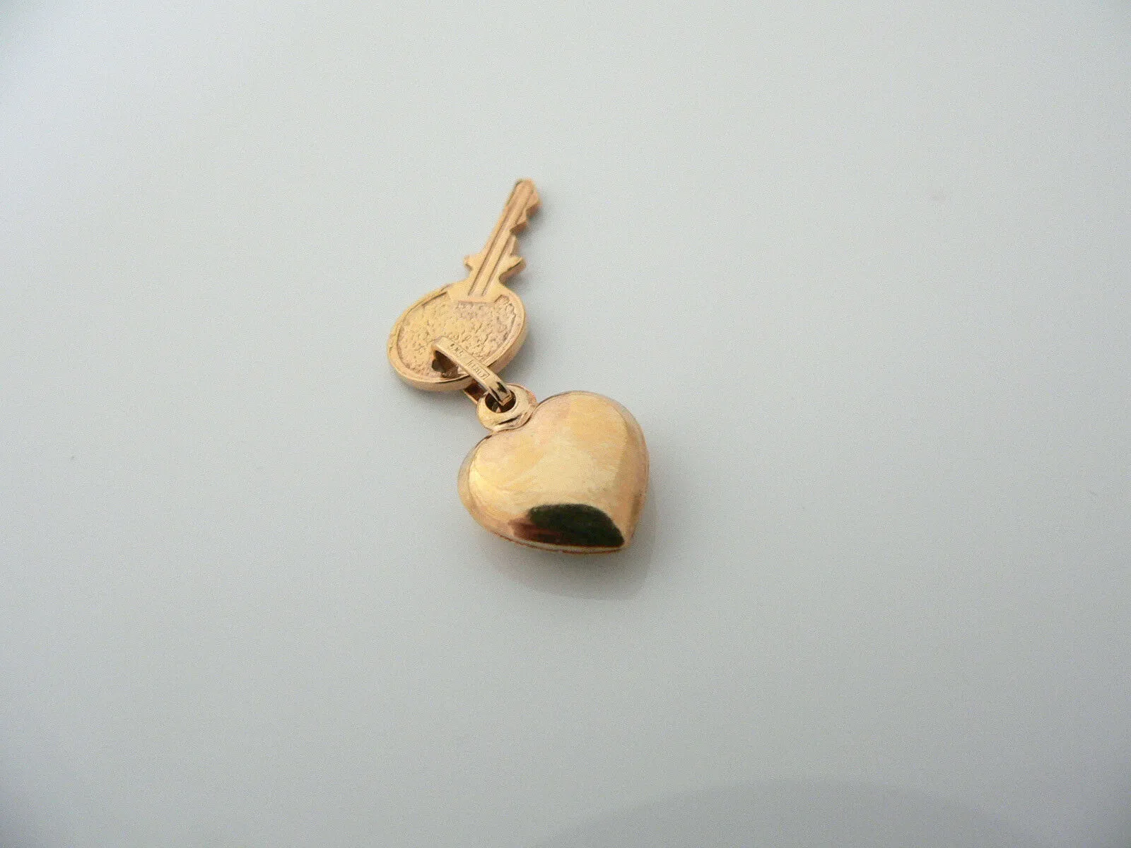 14K Gold Puff Heart Key Charm Pendant for Necklace Bracelet Gift Love Statement