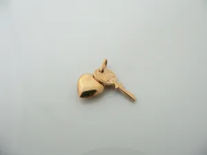 14K Gold Puff Heart Key Charm Pendant for Necklace Bracelet Gift Love Statement