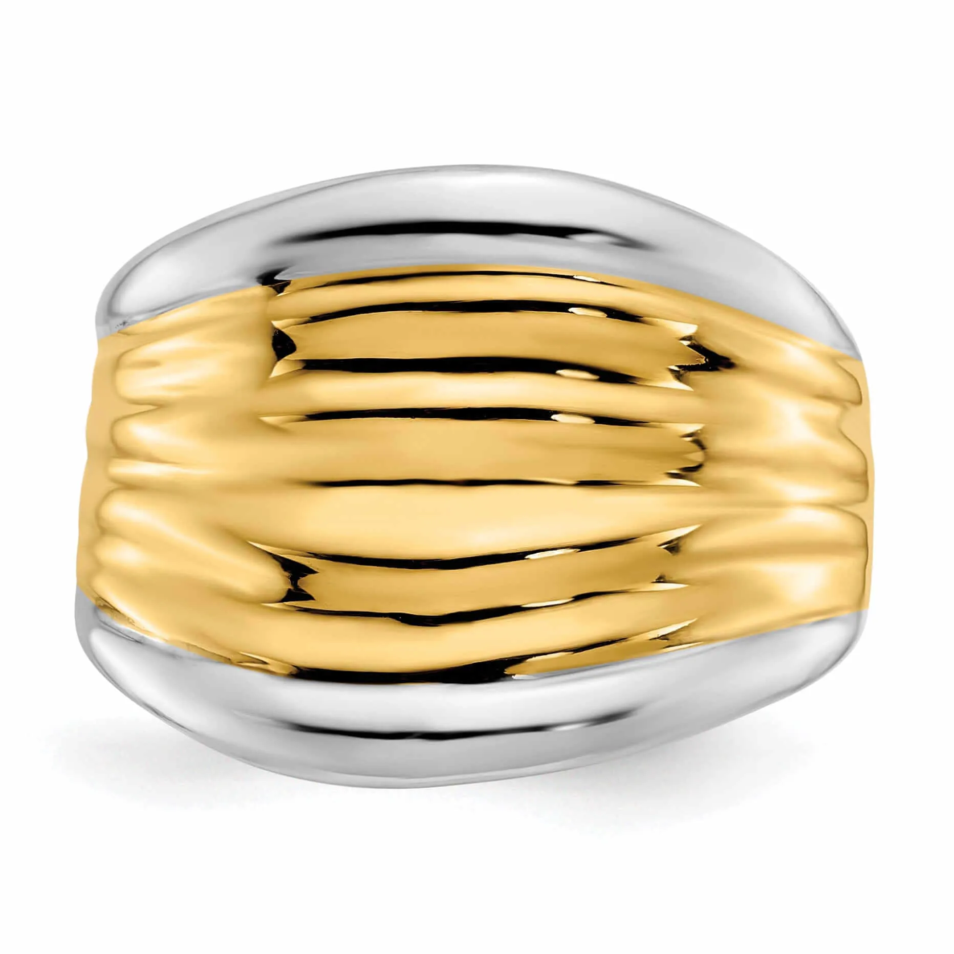 14k Rhodium Yellow Gold Fancy Dome Ring