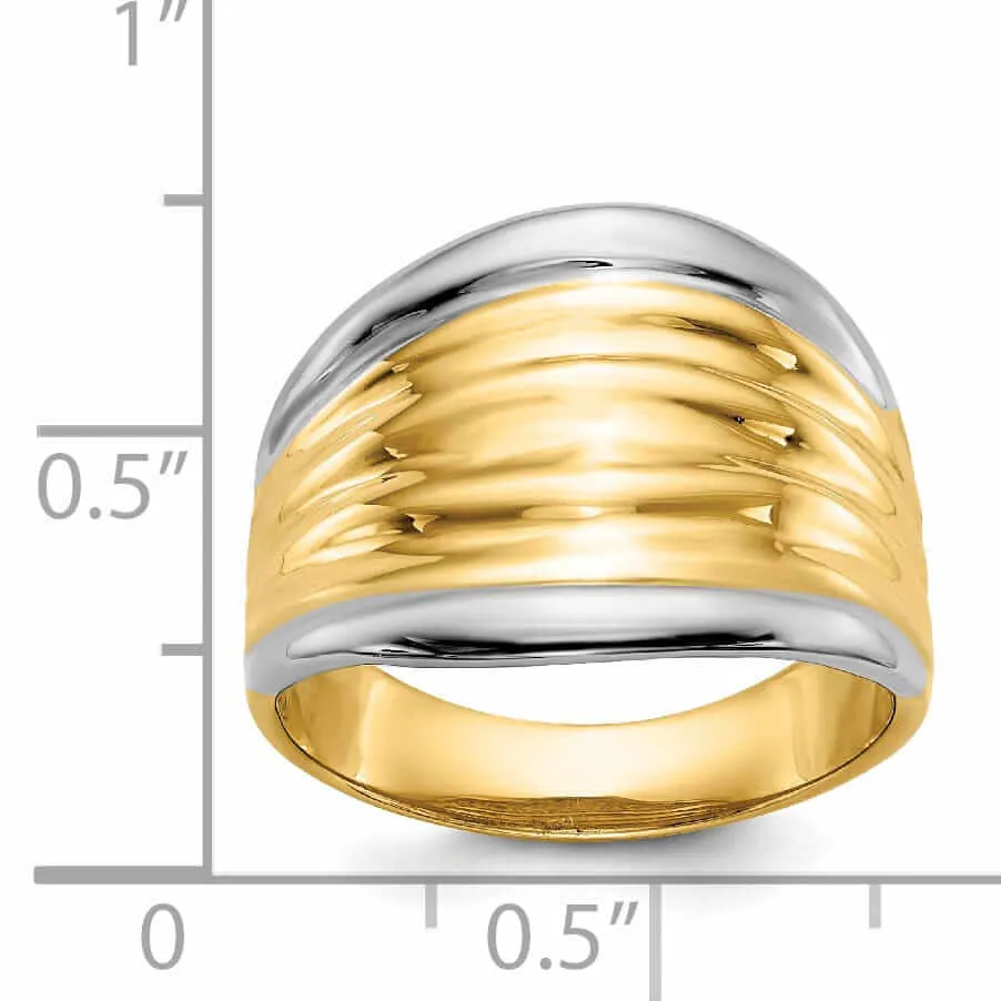 14k Rhodium Yellow Gold Fancy Dome Ring