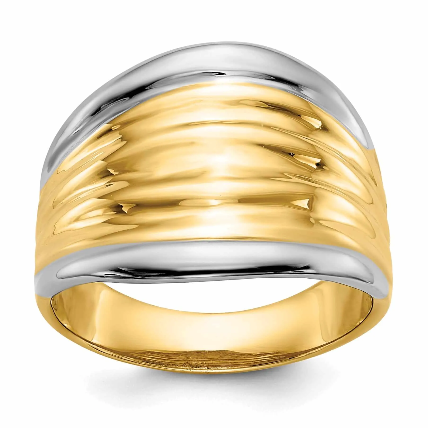 14k Rhodium Yellow Gold Fancy Dome Ring