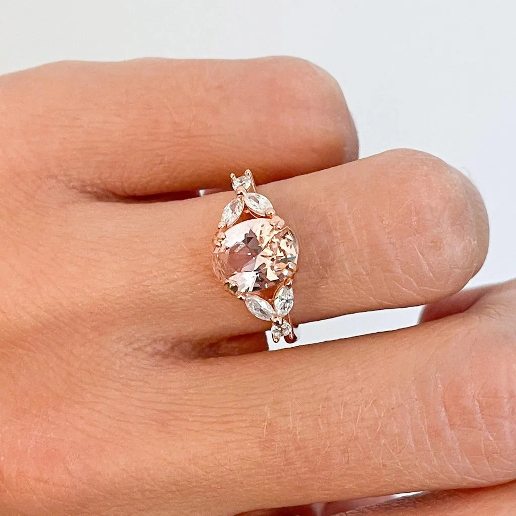 14K Rose Gold Vermeil Ring | Morganite Stone | 925 Sterling Silver