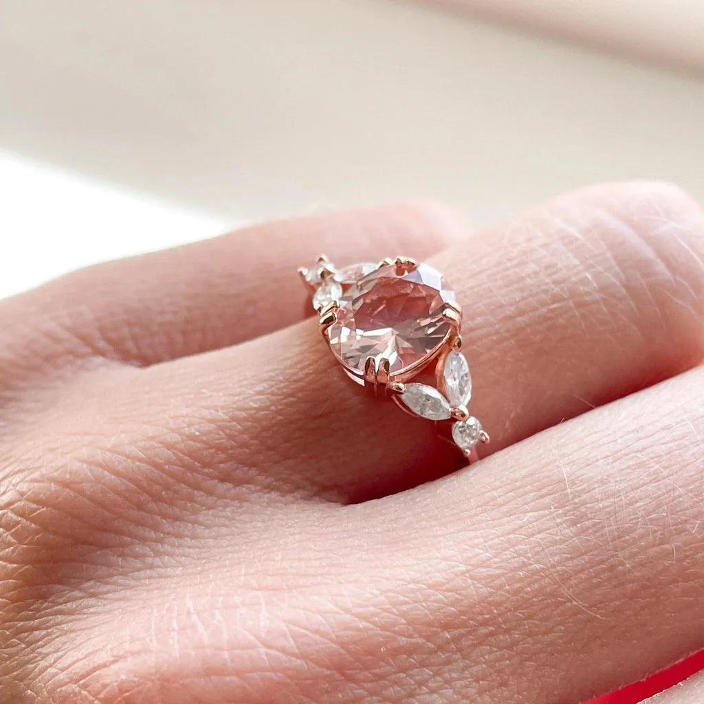 14K Rose Gold Vermeil Ring | Morganite Stone | 925 Sterling Silver