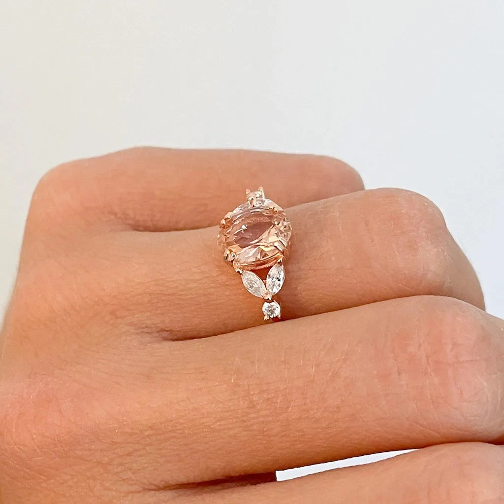 14K Rose Gold Vermeil Ring | Morganite Stone | 925 Sterling Silver