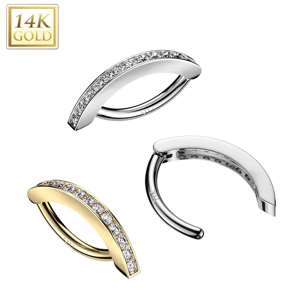 14K Solid Gold CNC Set CZ Pave Belly Button Navel Ring