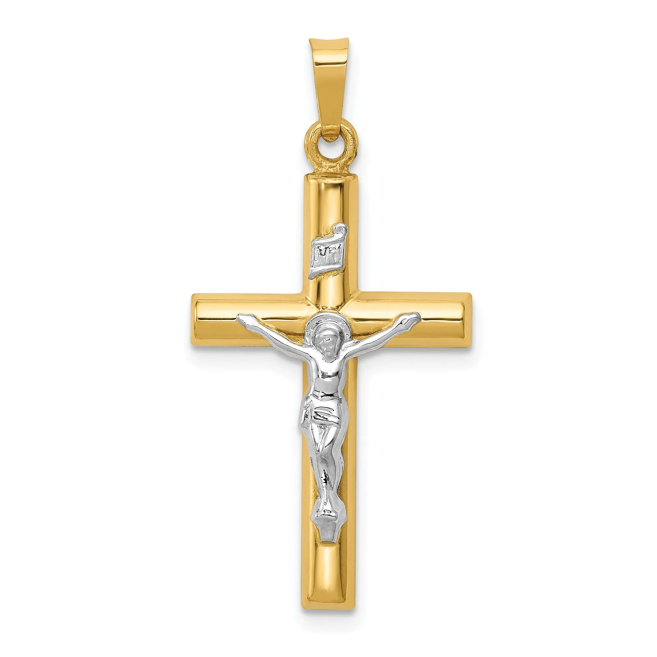 14k Two-tone Gold INRI Hollow Crucifix Pendant