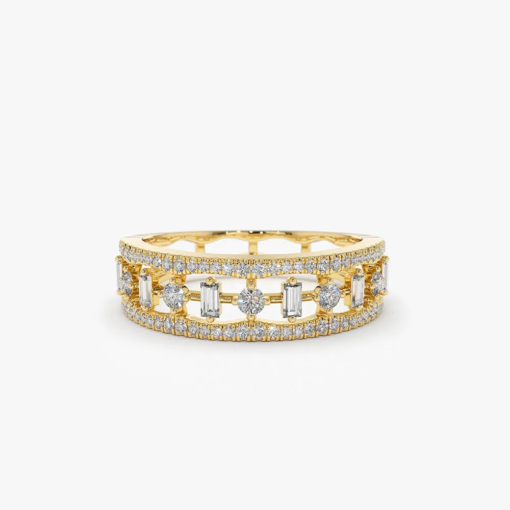 14K Unique Baguette Diamond Wedding Ring