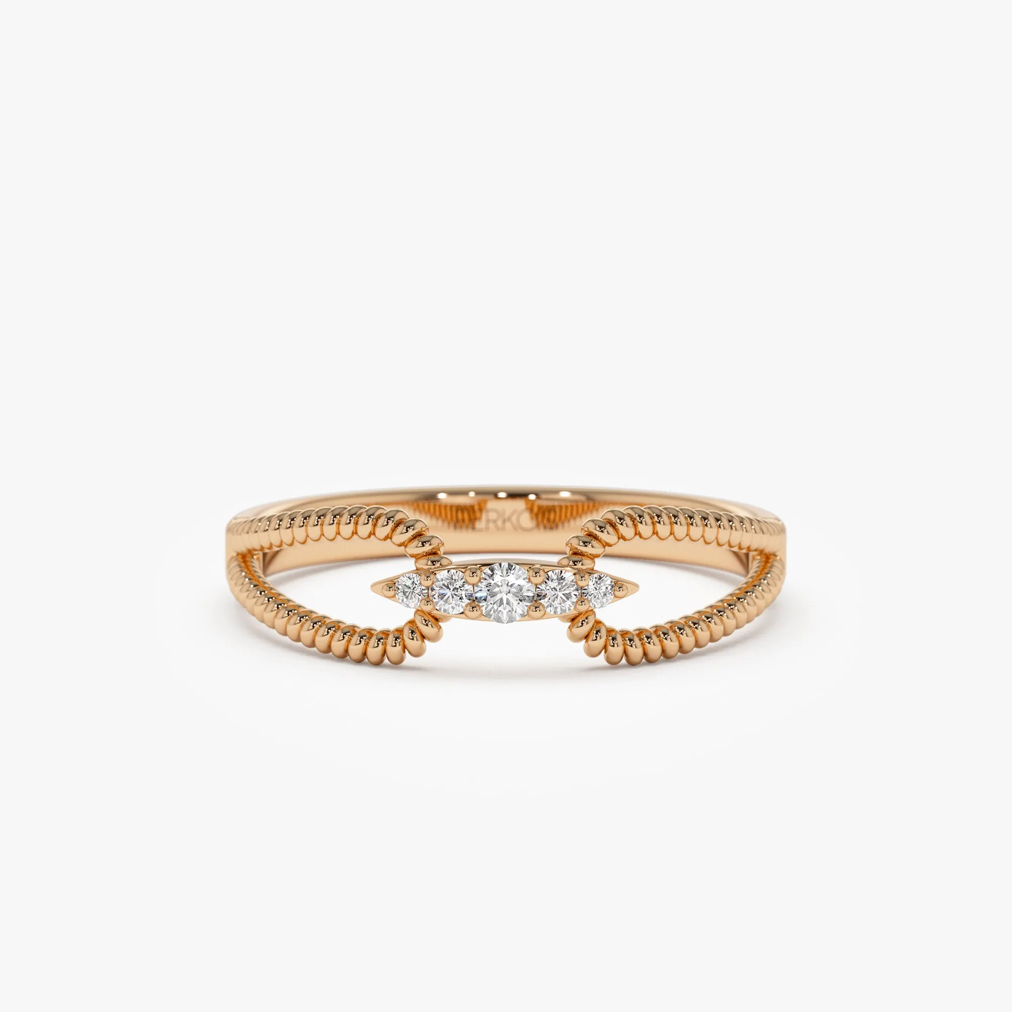14k Unique Diamond Statement Ring w/ Double Rope Band