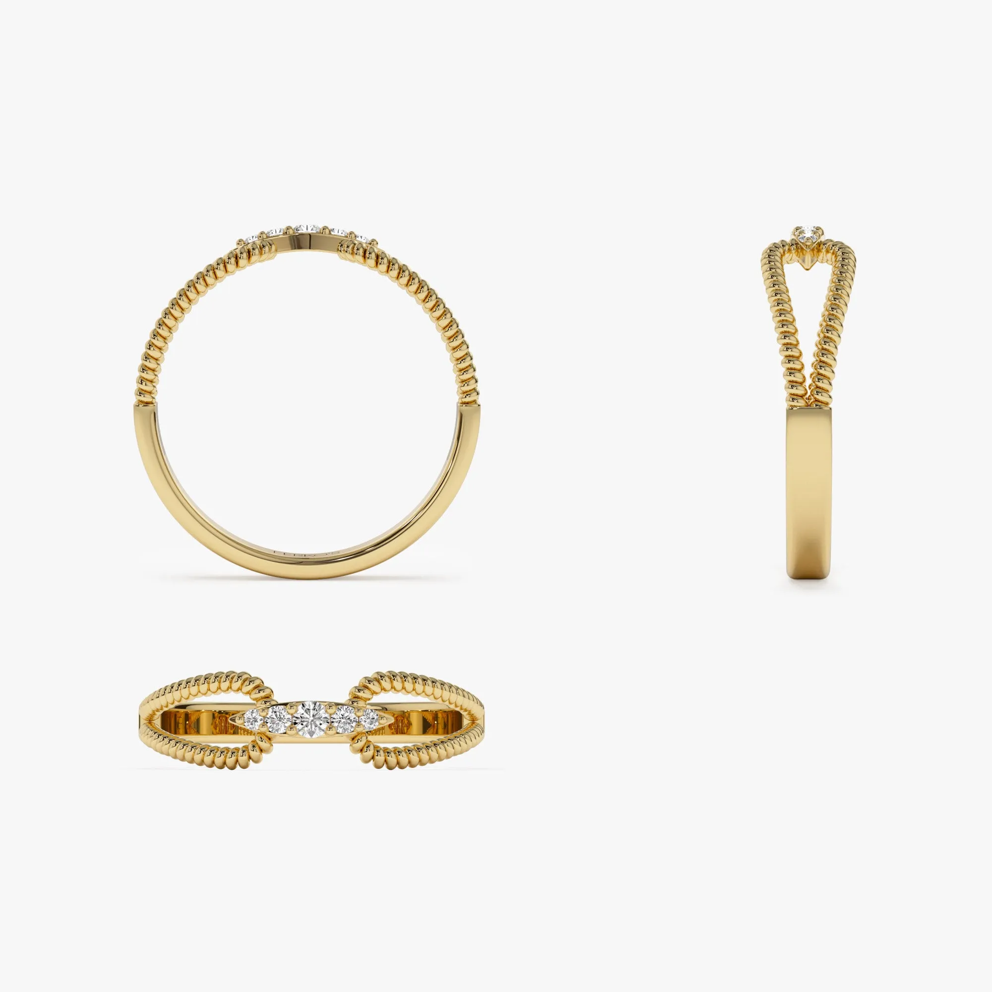 14k Unique Diamond Statement Ring w/ Double Rope Band