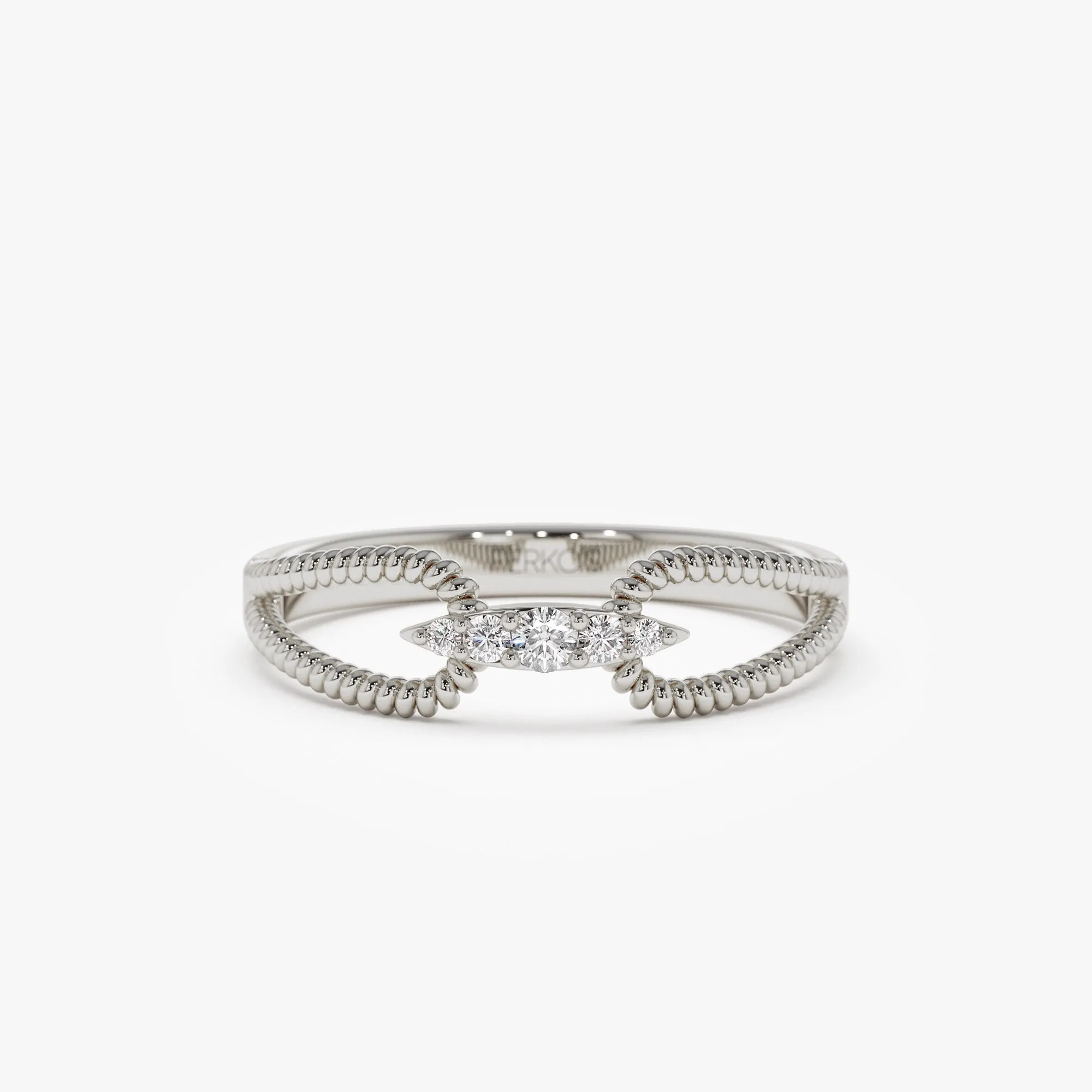 14k Unique Diamond Statement Ring w/ Double Rope Band