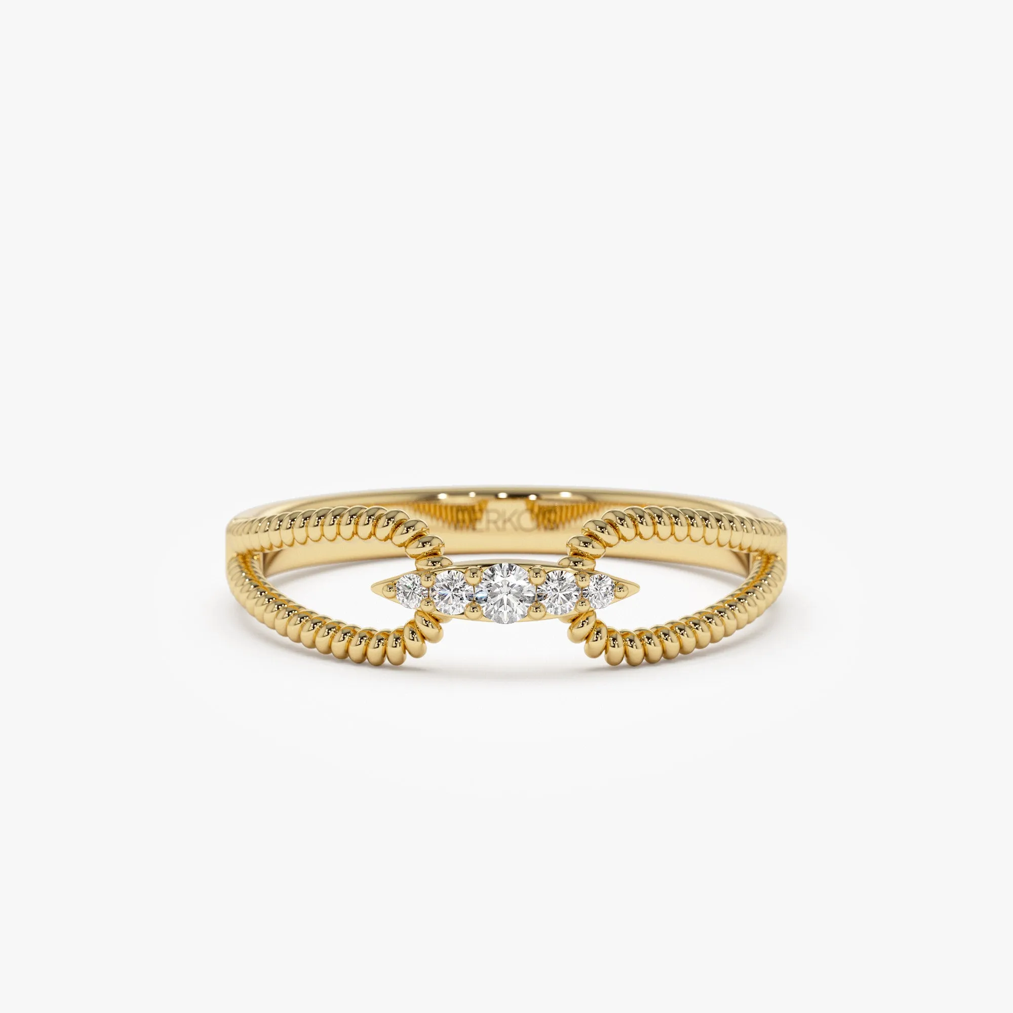14k Unique Diamond Statement Ring w/ Double Rope Band