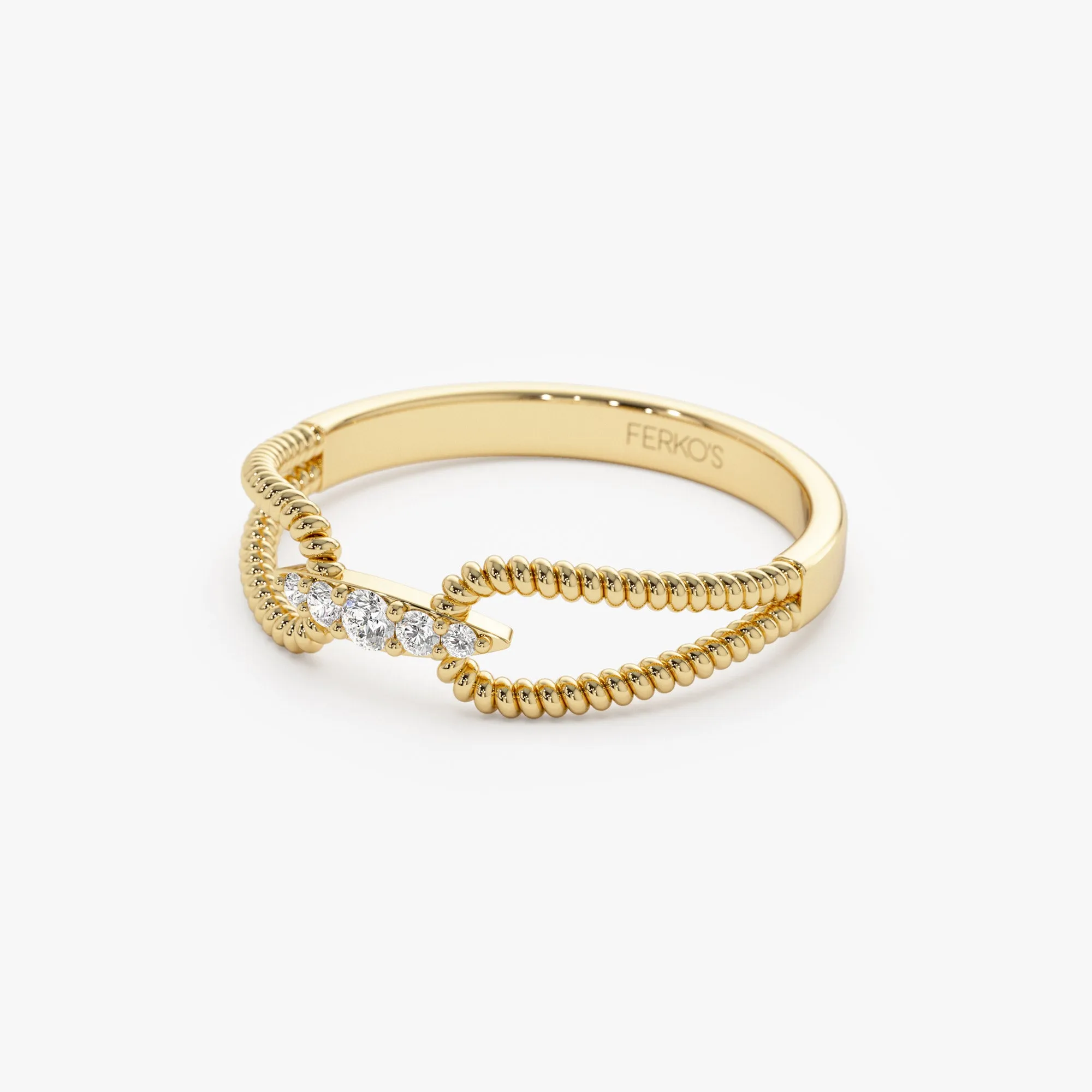 14k Unique Diamond Statement Ring w/ Double Rope Band