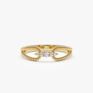 14k Unique Diamond Statement Ring w/ Double Rope Band