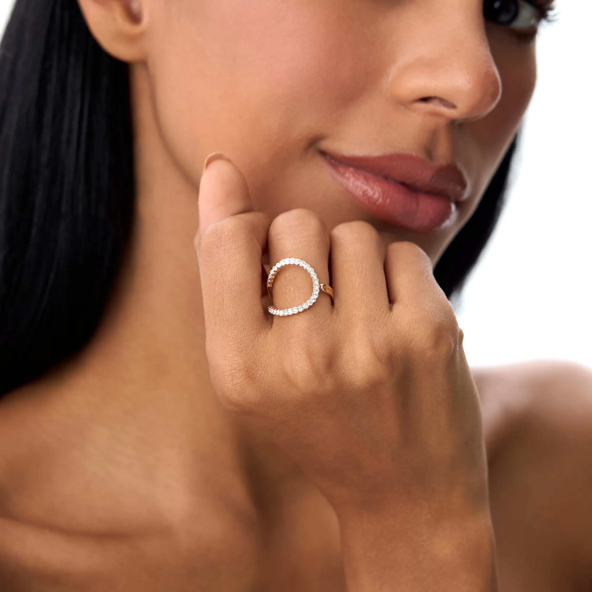14k Unique Half Bezel Diamond Ring