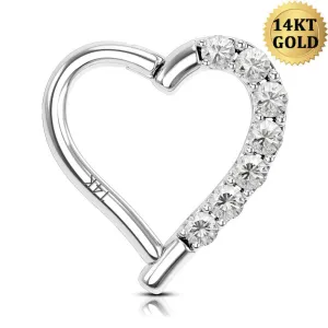 14K White Gold 16G Heart Shaped CZ Daith Helix Earring