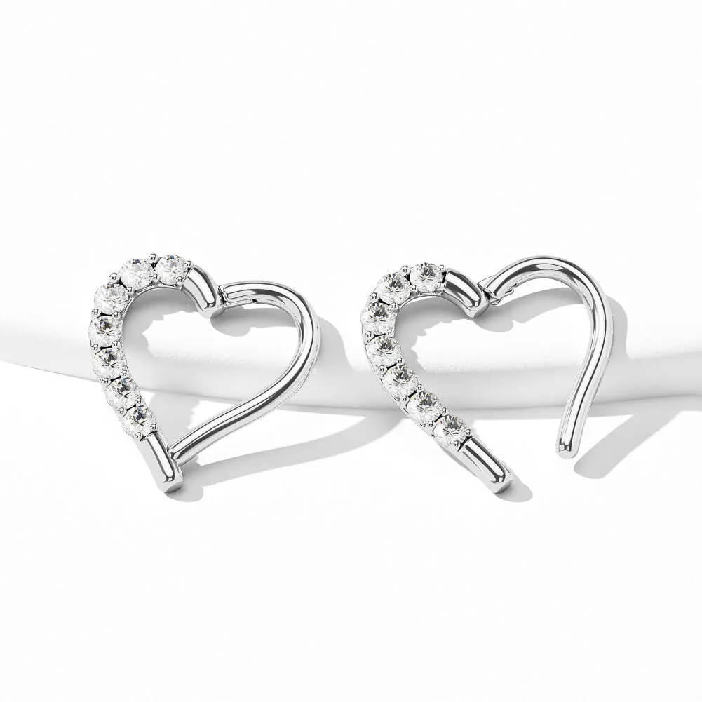 14K White Gold 16G Heart Shaped CZ Daith Helix Earring