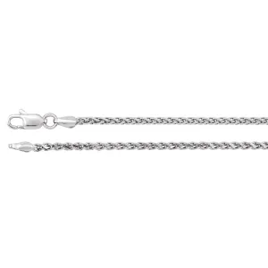 14k White Gold 2mm Diamond Cut Wheat 7" Chain