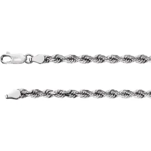 14k White Gold 3.9mm Diamond Cut Rope 7" Chain