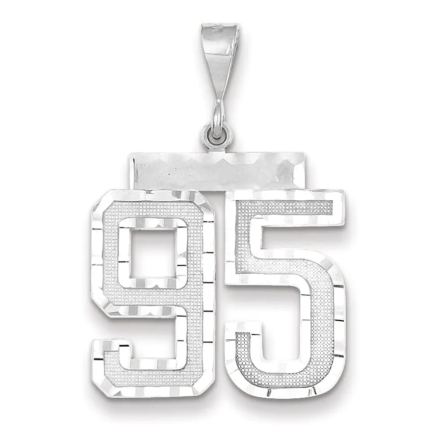 14k White Gold Diamond Cut Finish Large Size Number 95 Charm Pendant
