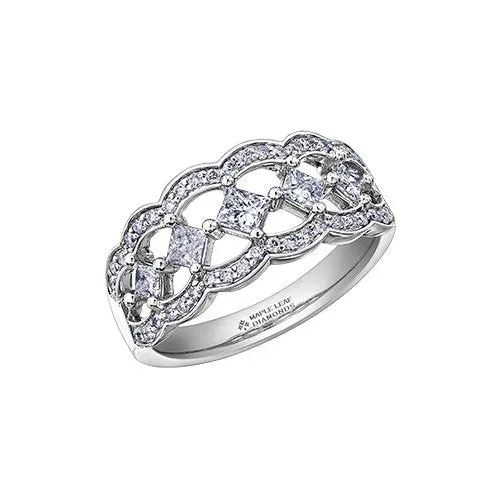 14K White Gold Maple Leaf (0.75ct) Princess Cut Canadian Diamond Fancy Statement Ring