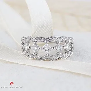 14K White Gold Maple Leaf (0.75ct) Princess Cut Canadian Diamond Fancy Statement Ring