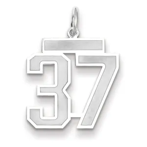 14k White Gold Satin Brush Finish Medium Size Number 37 Charm Pendant
